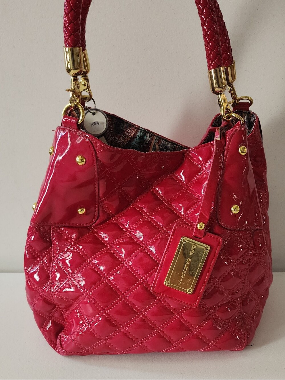 Red Quilted Patent Shoulder Bag by